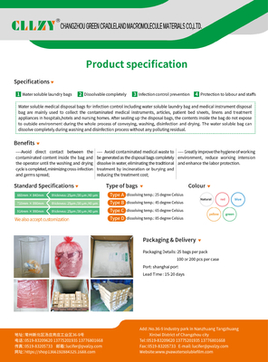 Tas Laundry Larut Air PVA untuk Pencegahan Pengendalian Infeksi
